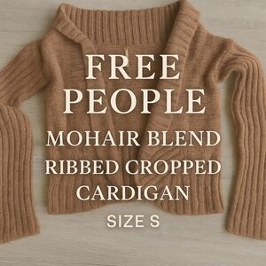 Free People Mohair Blend Brown Ribbed Cropped Cardigan ☕ Size S